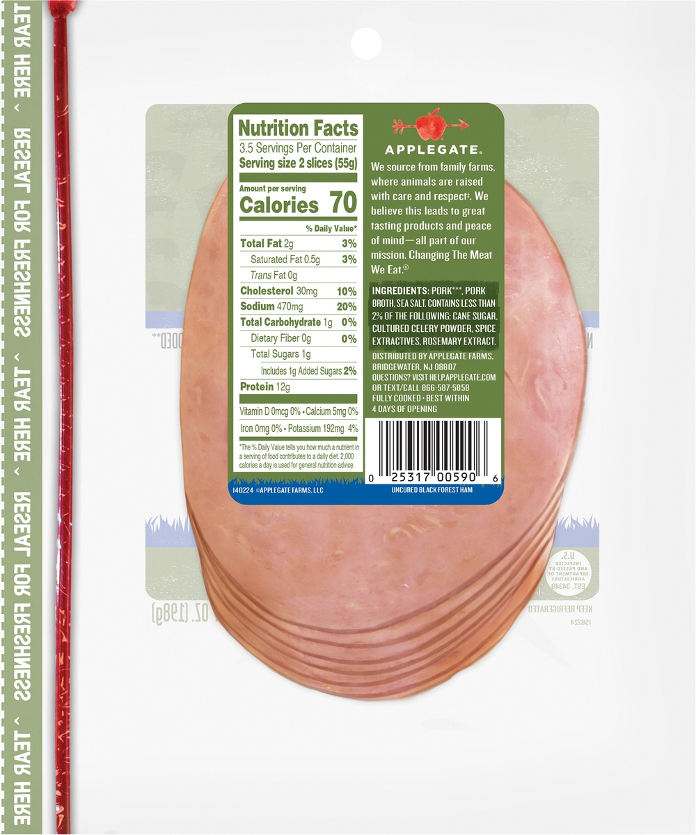 slide 8 of 9, Applegate Natural Black Forest Uncured Ham Sliced, 7 oz