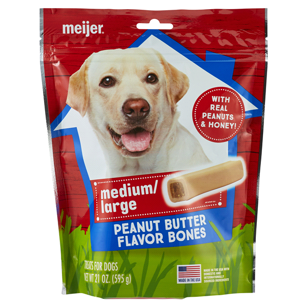slide 1 of 1, Meijer Long Lasting Dog Treat, Peanut Butter, 21 oz