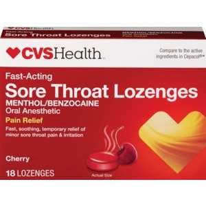 slide 1 of 1, CVS Health Fast Acting Sore Throat Lozenges, Cherry, 18 ct