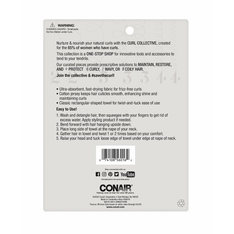 slide 6 of 6, Conair Curl Collective T-Shirt Hair Towel, Black, 1 ct