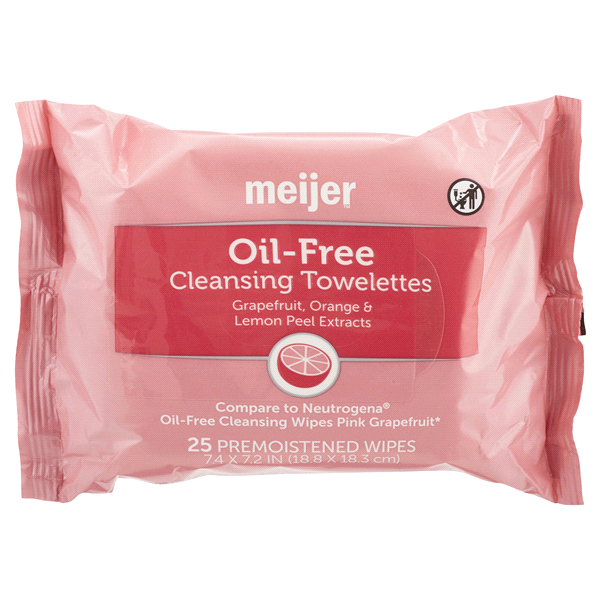 slide 1 of 1, Meijer Oil-Free Cleansing Towelettes, Pink Grapefruit, 25 ct