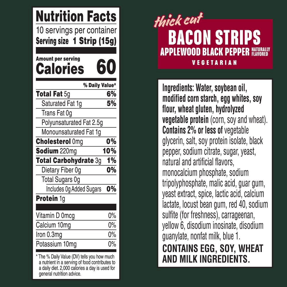 slide 2 of 6, MorningStar Farms Meatless Thick Cut Bacon Strips, Vegetarian Meat, Applewood Black Pepper, 5.25oz, 5.25 oz