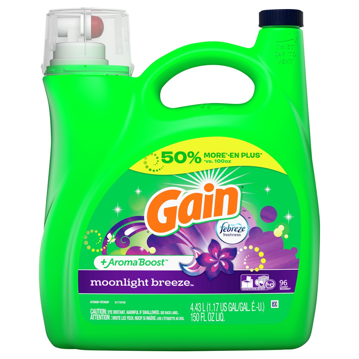 slide 1 of 8, Gain + Aroma Boost Moonlight Breeze Detergent 4.43 lt, 4.43 lt