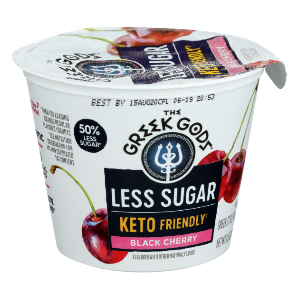 slide 1 of 1, The Greek Gods Less Sugar Keto Friendly Black Cherry Greek Style Yogurt, 4.5 oz