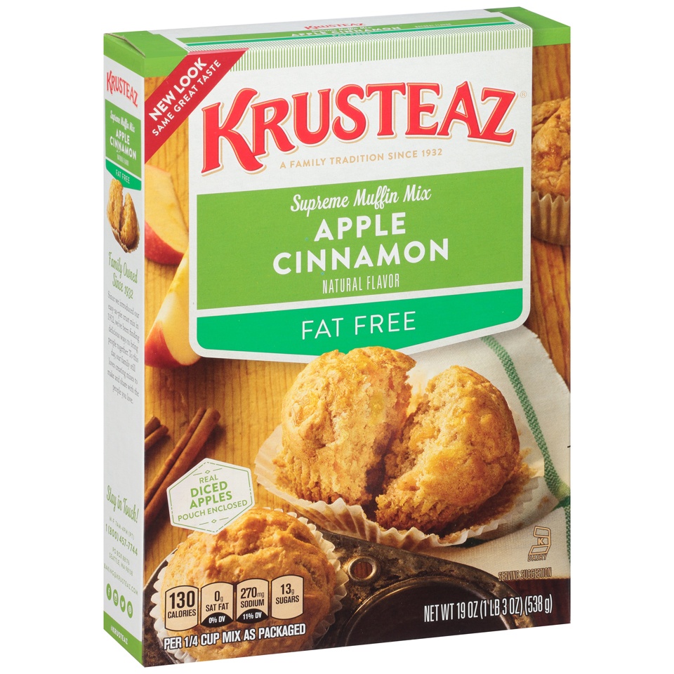 slide 1 of 6, Krusteaz Fat Free Apple Cinnamon Muffin Mix, 19 oz