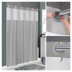 Zenna Home InstaCurtain Kadin Fabric Shower Curtain with View, 71 x 74 in, Grey
