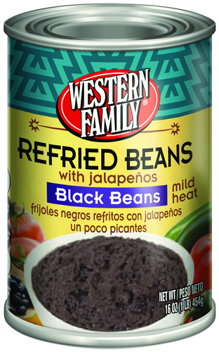 slide 1 of 1, Western Family Refried Black Beans, 16 oz