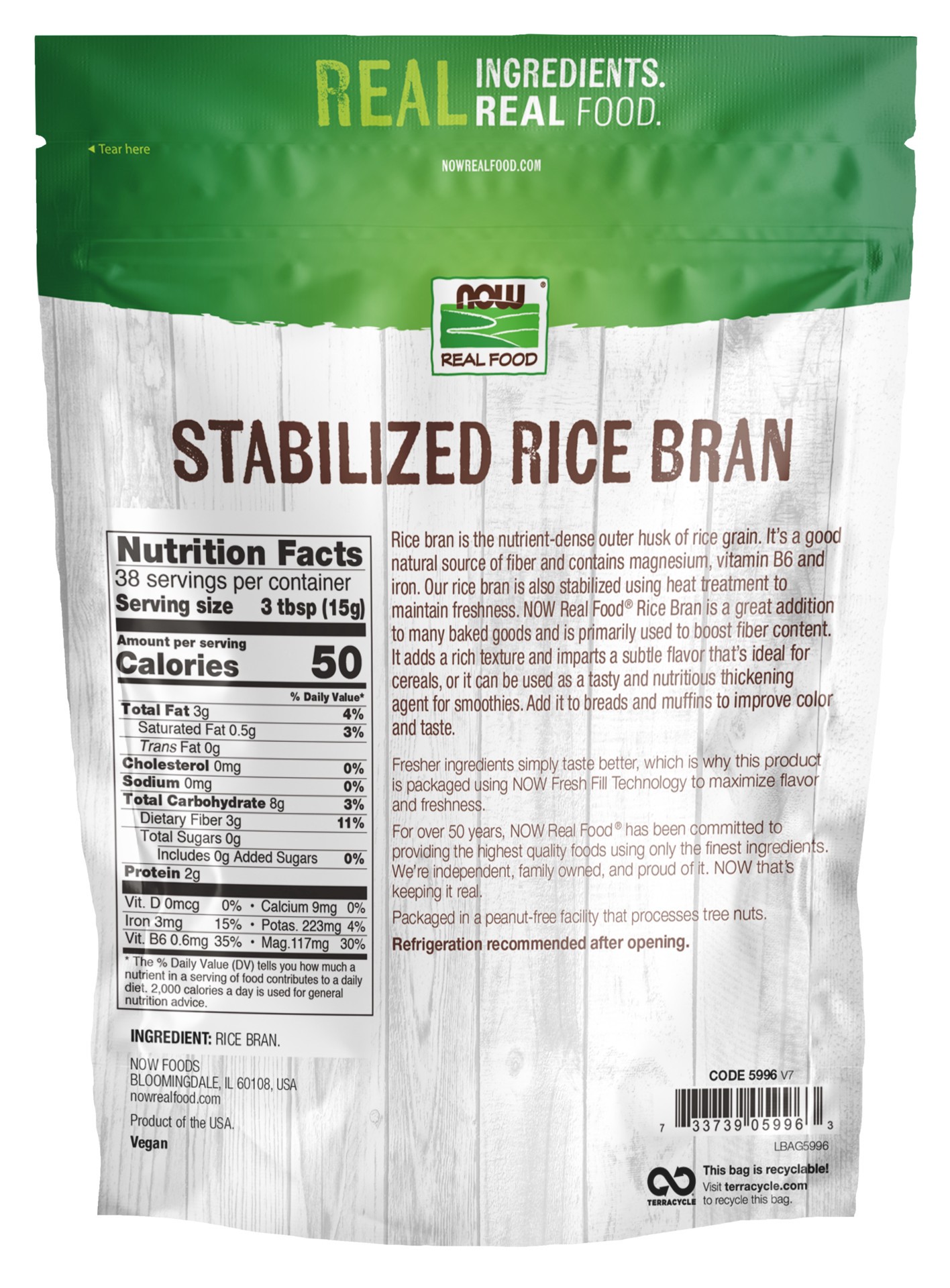 slide 2 of 3, NOW Real Food Rice Bran, Stabilized - 20 oz, 20 oz