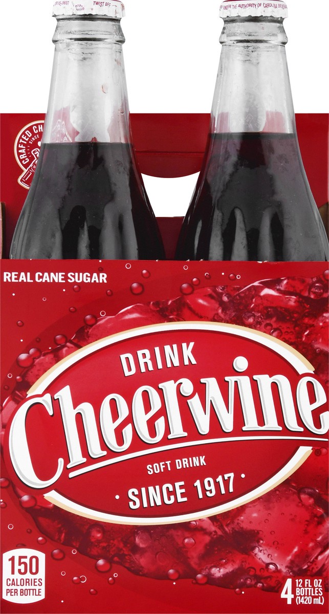 slide 5 of 9, Cheerwine Real Cane Sugar Soft Drink 4 ea, 4 ct; 12 oz