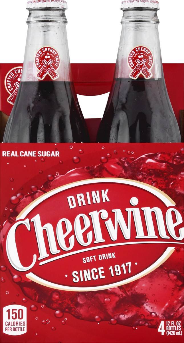 slide 6 of 9, Cheerwine Real Cane Sugar Soft Drink 4 ea, 4 ct; 12 oz