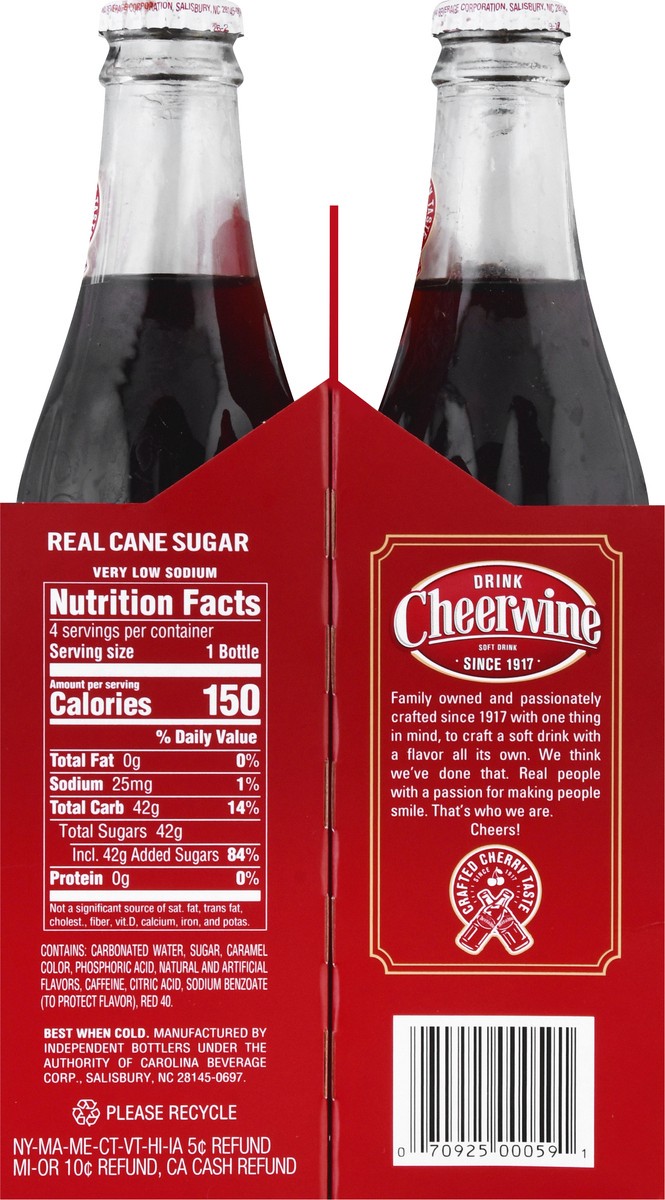 slide 8 of 9, Cheerwine Real Cane Sugar Soft Drink 4 ea, 4 ct; 12 oz