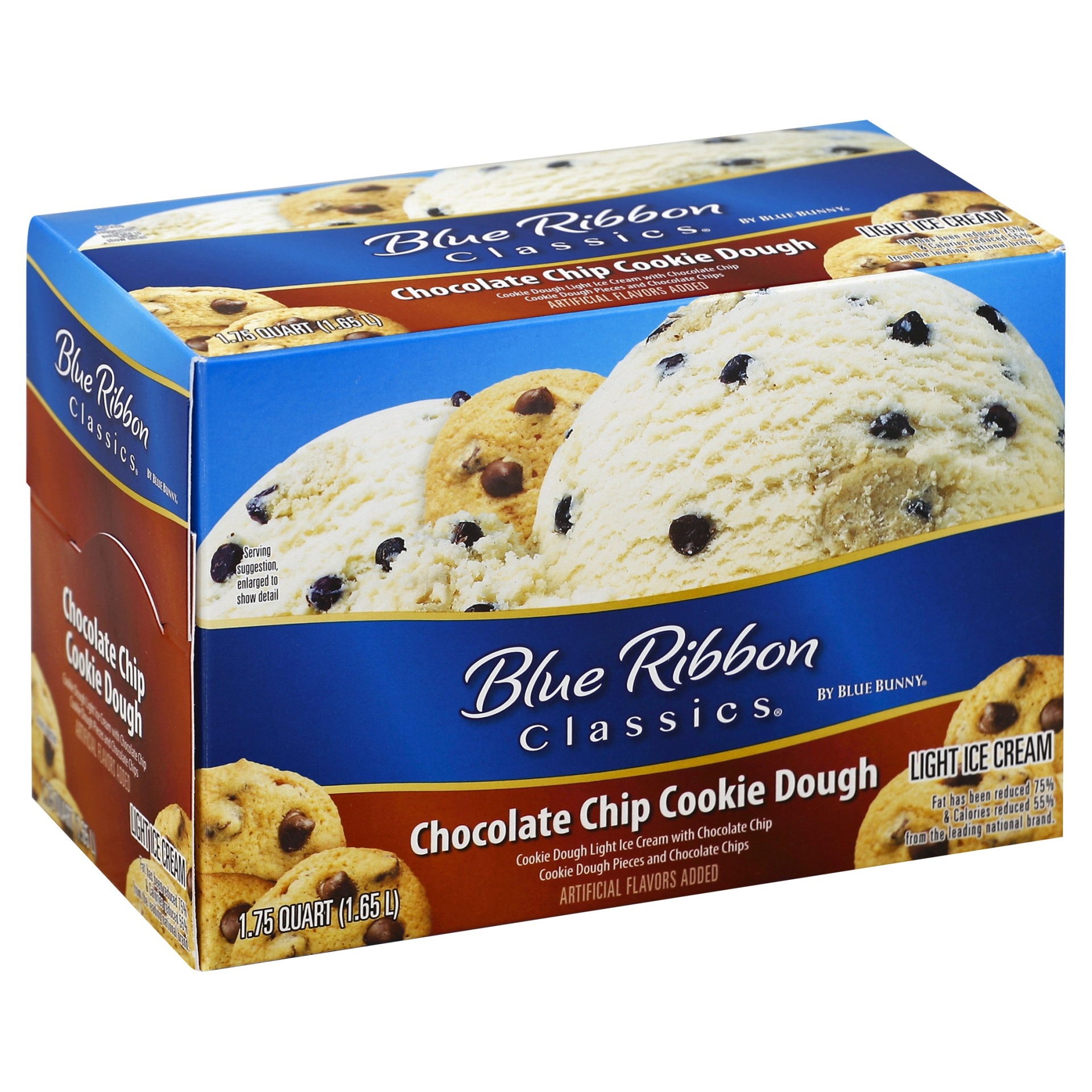 slide 1 of 8, Blue Ribbon Classics by Blue Bunny Chocolate Chip Cookie Dough Light Ice Cream, 1.75 qt