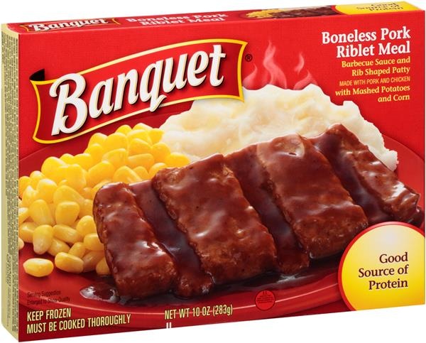 slide 1 of 6, Banquet Boneless Pork Riblet Meal, 10 oz