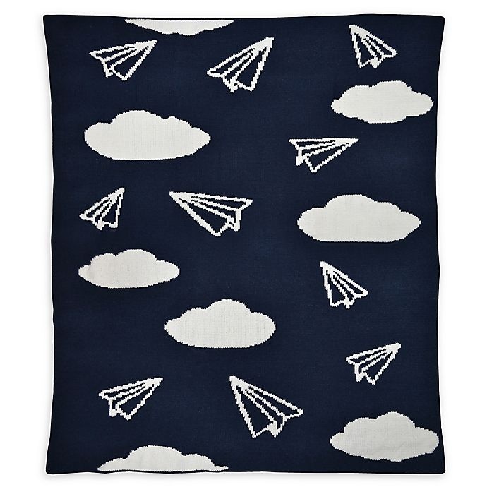 slide 1 of 8, Hello Spud Paper Airplanes Chenille Knit Blanket - Navy, 1 ct