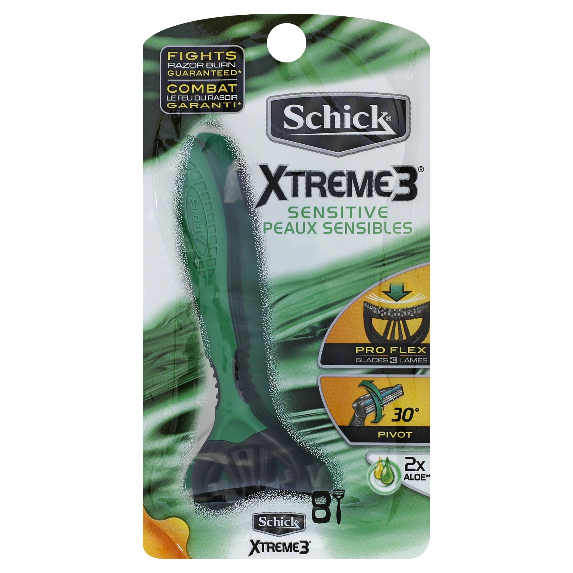 slide 1 of 2, Schick Xtreme3 Sensitive Men's Disposable Razor, 8 ct