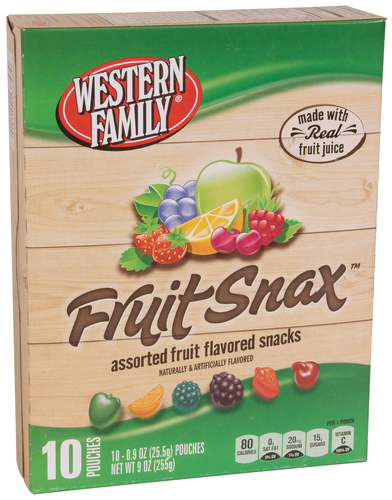 slide 1 of 1, Western Family Fruit Snax Assorted, 9 oz