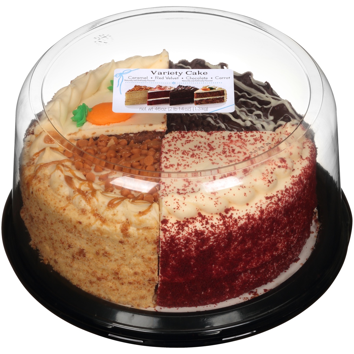 slide 1 of 6, Ahold Variety Cake Caramel Red Velvet Chocolate Carrot, 46 oz