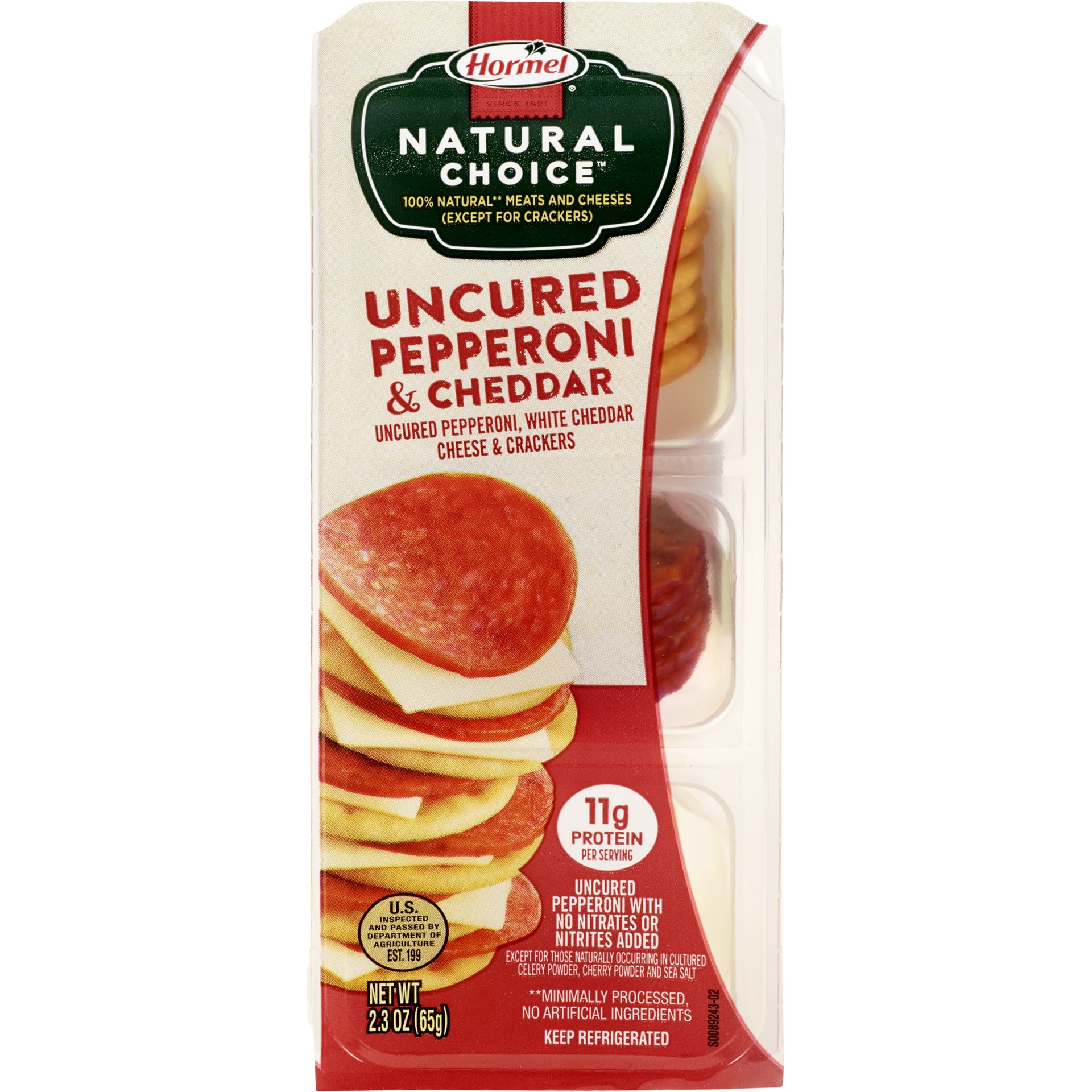 slide 1 of 8, HORMEL NATURAL CHOICE Stacks Uncured Pepperoni, Cheddar Cheese and Crackers, 2.3 oz