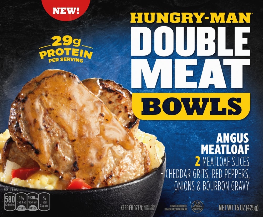 slide 1 of 1, Hungry-Man Double Meat Bowls Angus Meatloaf With Cheddar Cheese Grits, 15 oz