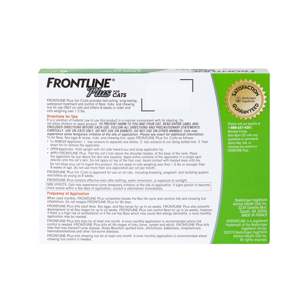 slide 3 of 9, Frontline Plus Flea and Tick for Cats, 6 ct