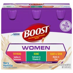 BOOST Women Nutritional Protein Drink Shakes with Biotin and Zinc, Very Vanilla, 8 fl oz, 6 Pack