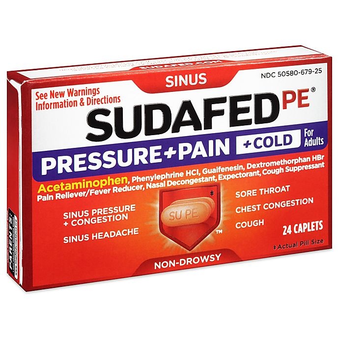 slide 2 of 4, Sudafed PE Head Congestion + Flu Severe Tablets with Acetaminophen, Dextromethorphan HBr, Guaifenesin & Phenylephrine HCl, Decongestant for Sinus Pressure, Pain, Congestion & Cough, 24 ct