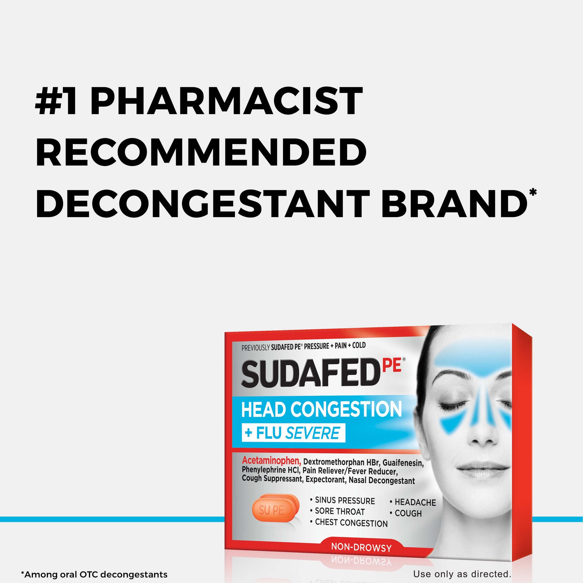 slide 2 of 10, Sudafed PE Head Congestion + Flu Severe Tablets for Adults - 24ct, 24 ct
