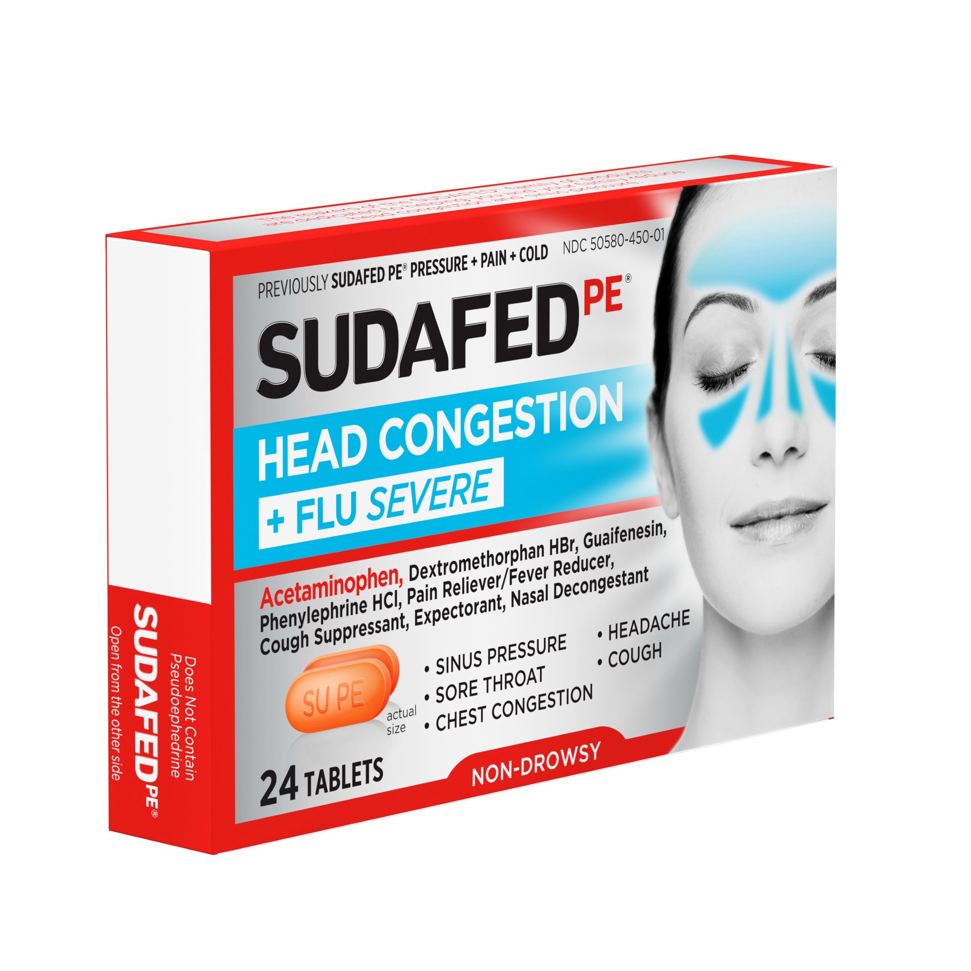 slide 5 of 10, Sudafed PE Head Congestion + Flu Severe Tablets for Adults - 24ct, 24 ct