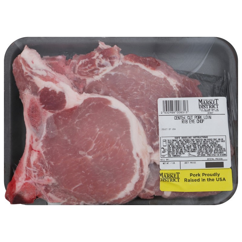 slide 1 of 1, Giant Eagle Pork Loin Rib Chops, Center Cut, Bone In, per lb
