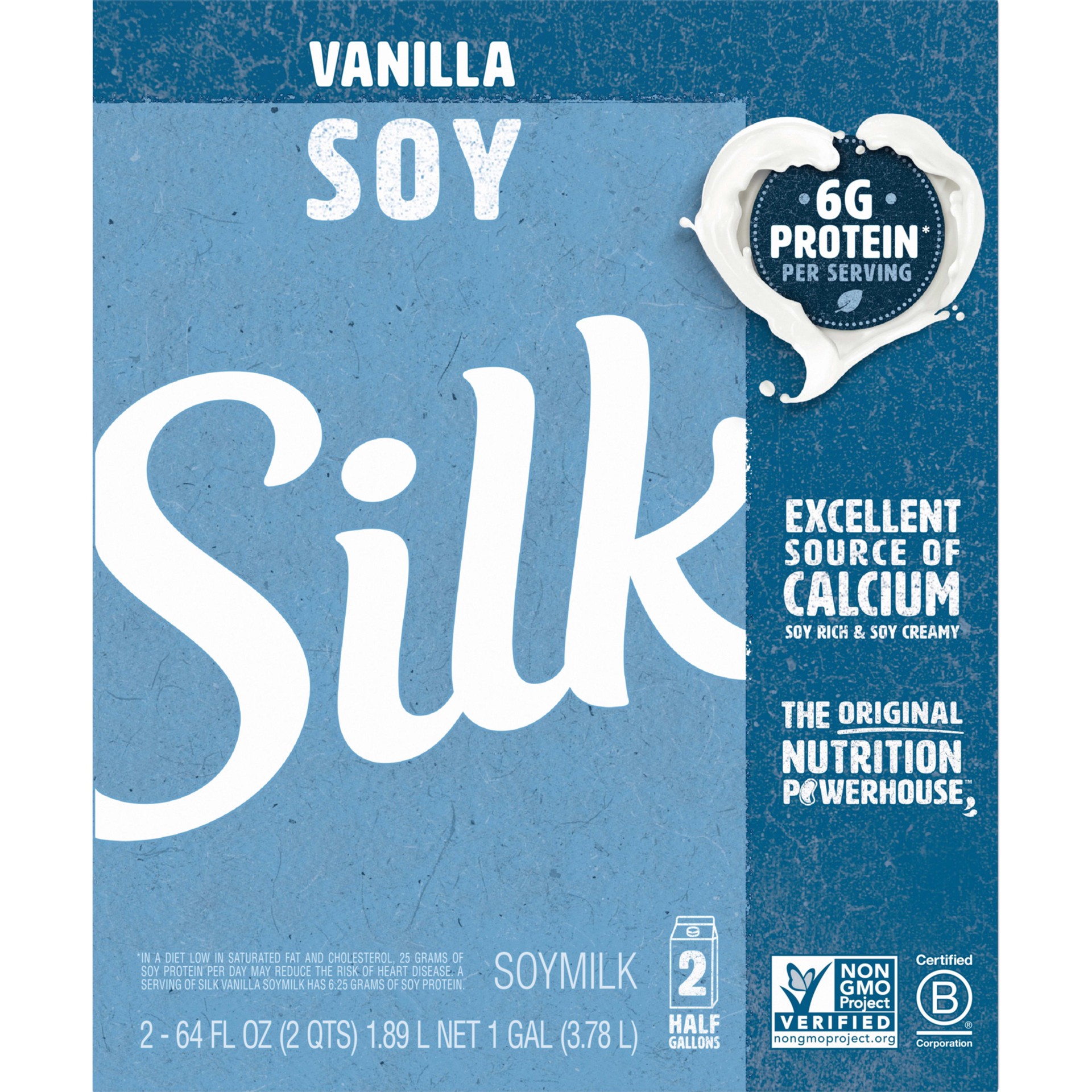 slide 3 of 5, Silk Soy Milk, Vanilla, Dairy-Free, Vegan, Non-GMO Project Verified, Half Gallon, 2 Pack, 2 ct; 64 fl oz