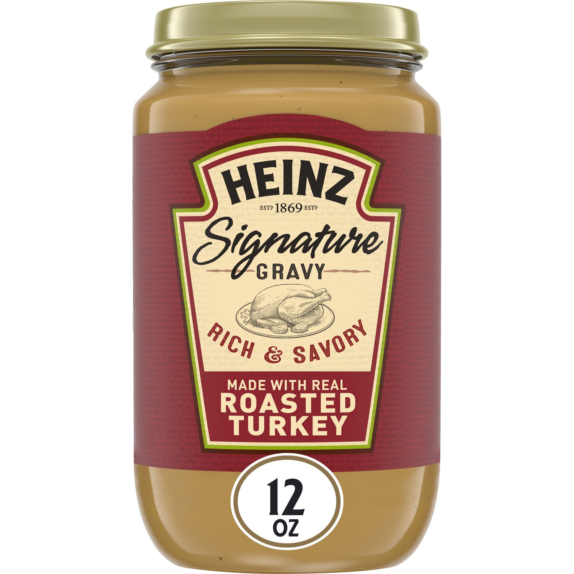 slide 1 of 9, Heinz Signature Rich & Savory Gravy with Real Roasted Turkey, 12 oz Jar, 12 oz