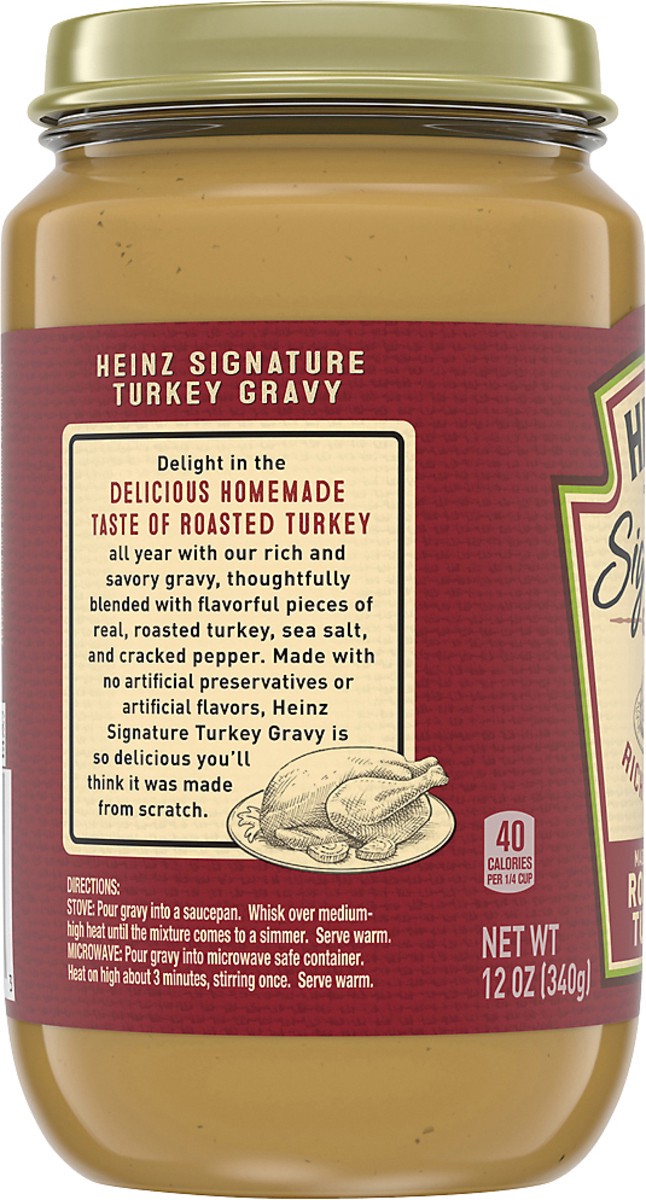 slide 2 of 9, Heinz Signature Rich & Savory Gravy with Real Roasted Turkey, 12 oz Jar, 12 oz