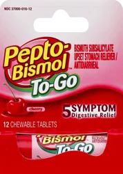Pepto-Bismol Cherry Chewable Tablets, Pocket To-Go, Upset Stomach Relief, Nausea Relief, Heartburn Relief, Indigestion Relief, Anti Diarrhea Medication for Adults - 5 Symptom Relief, 12 ct