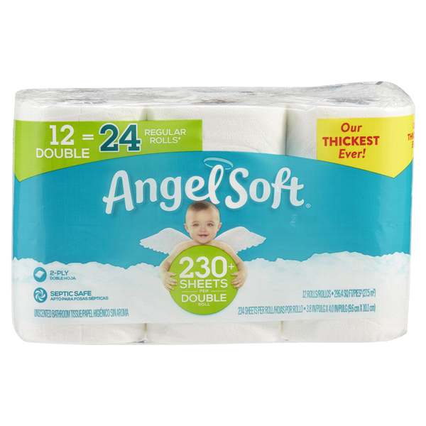 slide 1 of 1, Angel Soft Toilet Paper, 12 Double Rolls, 12 = 24 Regular Rolls, 12 ct