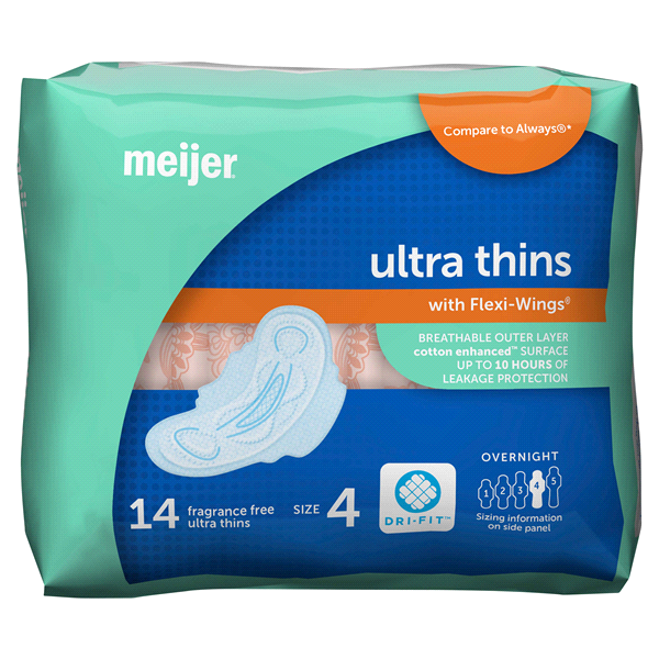 slide 1 of 1, Meijer Ultra Thin with Flexi Wings Overnight, 14 ct