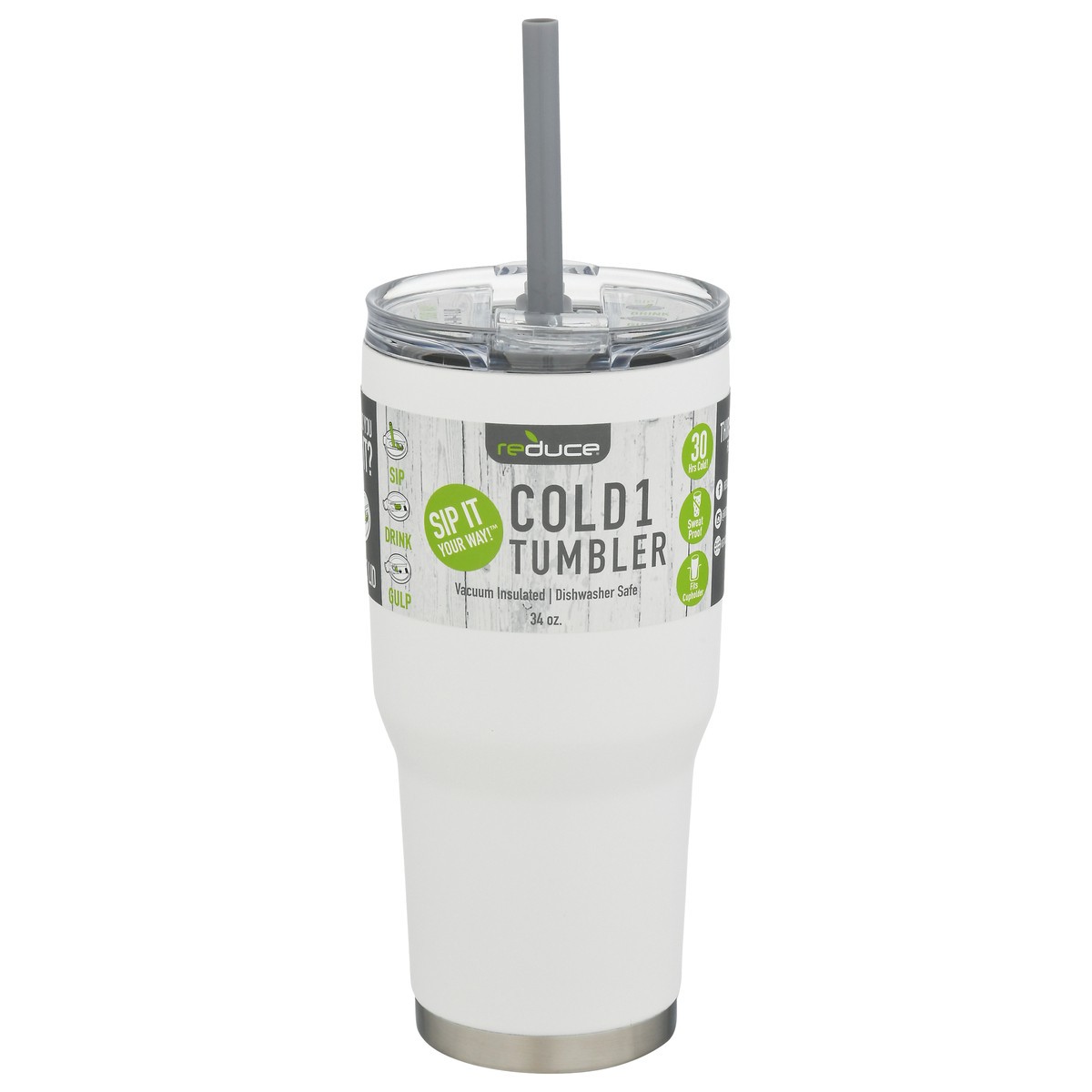 slide 2 of 12, Reduce Tumbler, 3-In-1 Lid, 34 Ounce, 34 oz