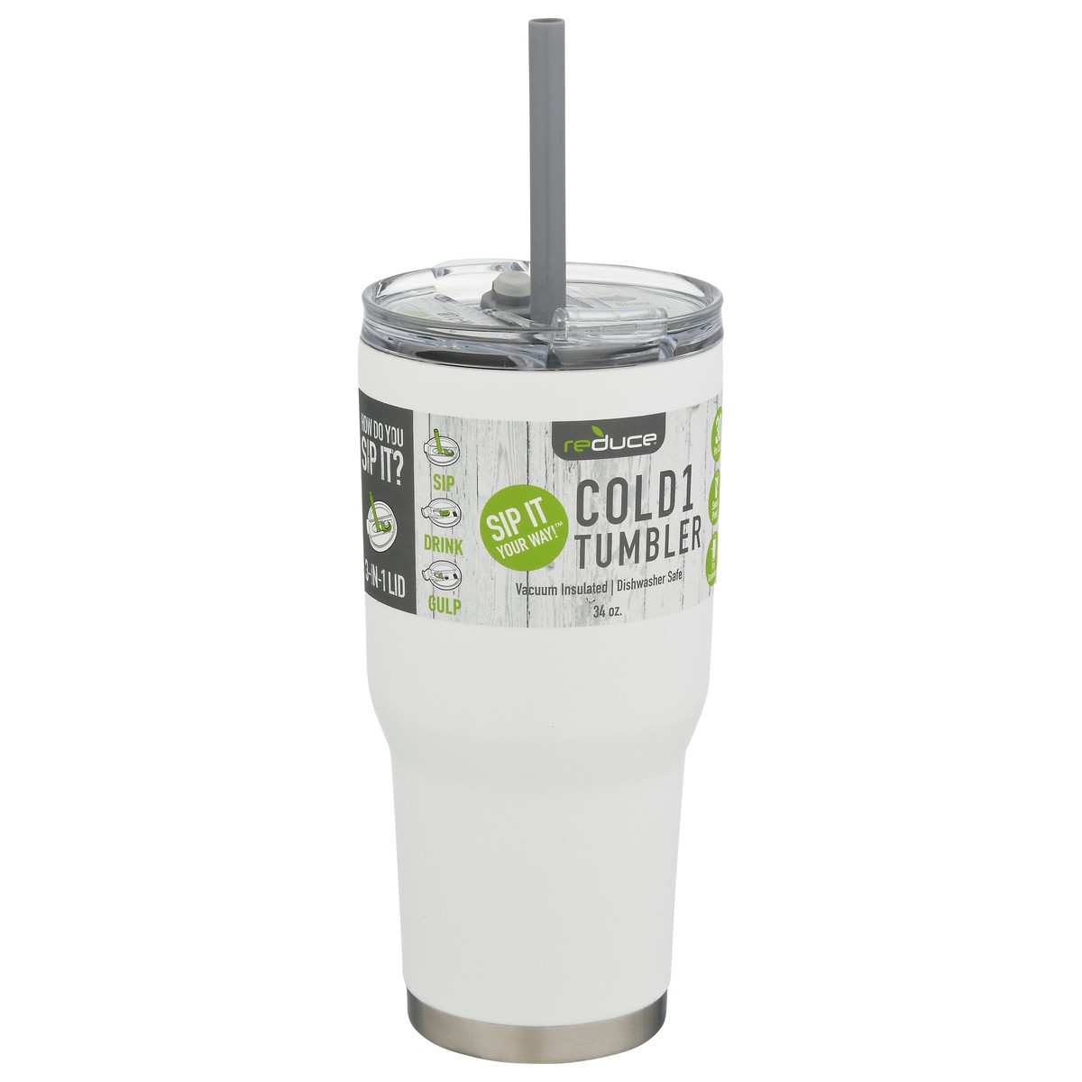 slide 11 of 12, Reduce Tumbler, 3-In-1 Lid, 34 Ounce, 34 oz