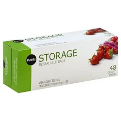 Publix Storage Bags, Resealable, Quart Size