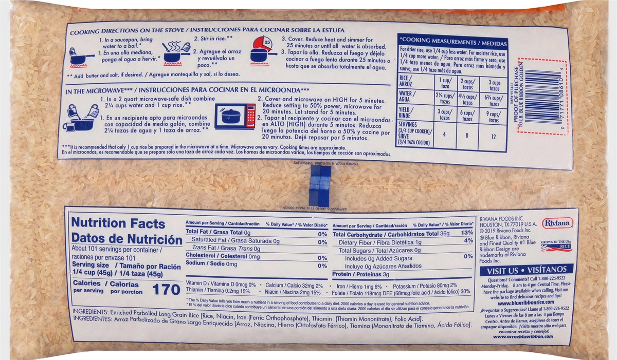 slide 9 of 12, Blue Ribbon Parboiled Enriched Golden Rice 10 lb, 10 lb