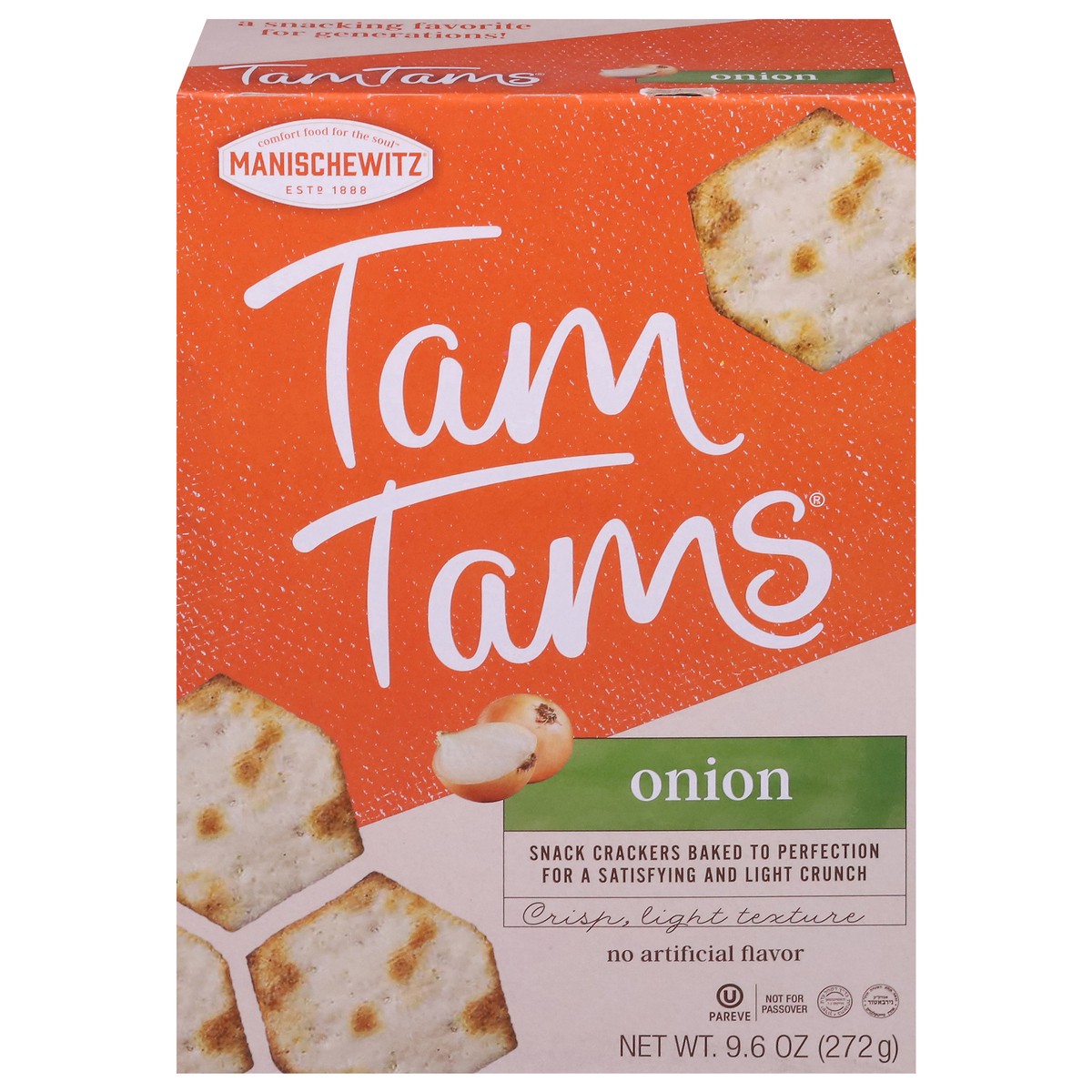 slide 1 of 9, Manischewitz Onion Tamtam Snack Craker, 9.6 oz