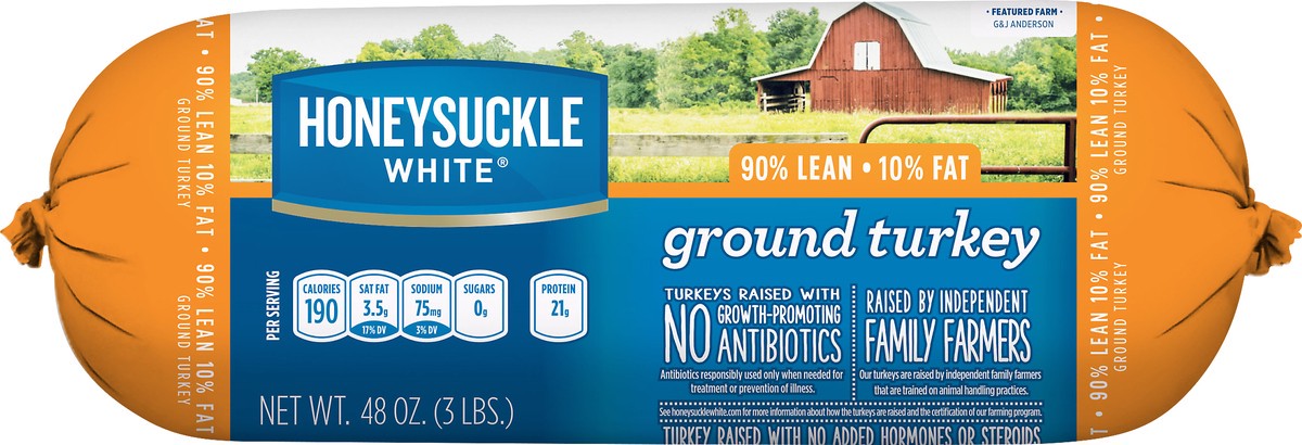 slide 4 of 4, Honeysuckle White 90% Lean Fat Ground Turkey Roll, 48 oz