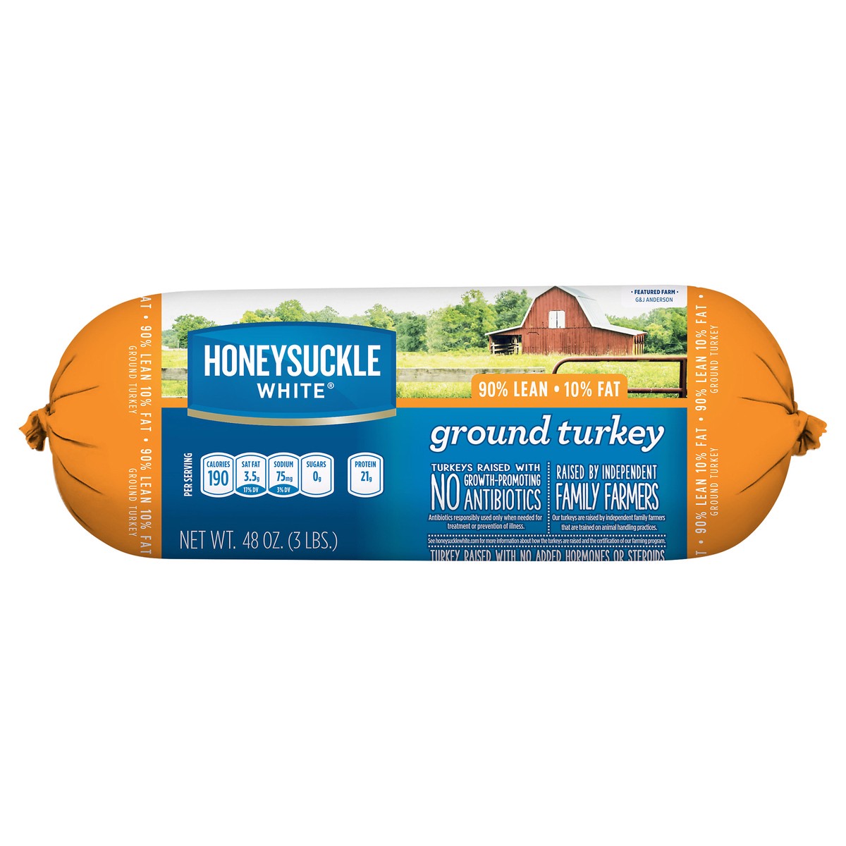 slide 1 of 4, Honeysuckle White 90% Lean Fat Ground Turkey Roll, 48 oz