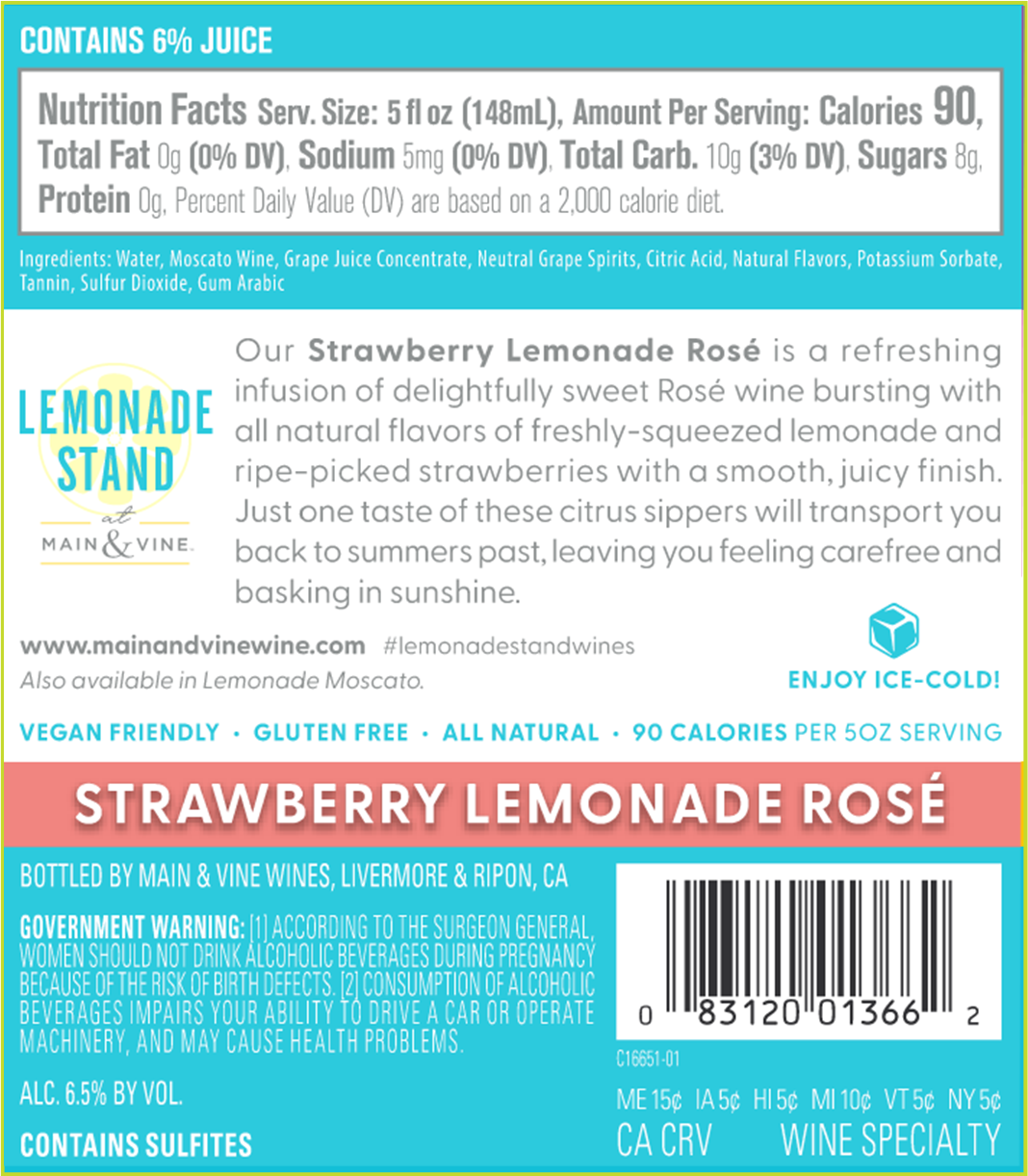 slide 3 of 4, Lemonade Stand at Main & Vine™ Lemonade Stand Strawberry Lemonade Rose Wine - 1.5L, 1.5 liter