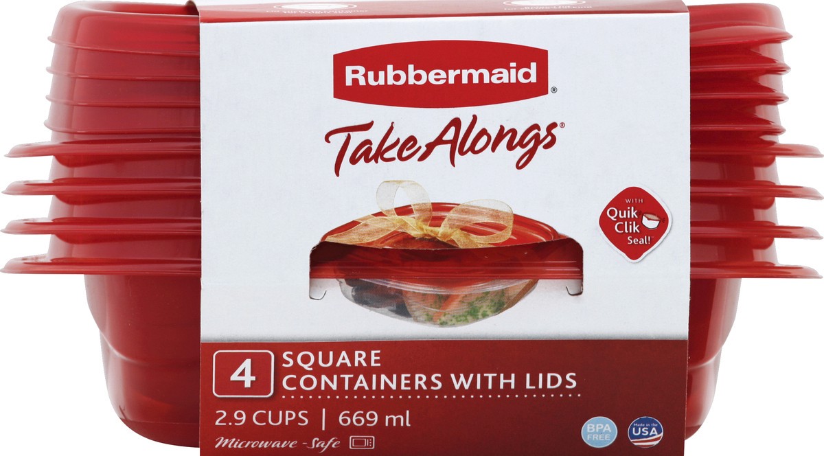 slide 1 of 9, Rubbermaid Take Alongs Squares Containers & Lids 4 ea, 4 ct