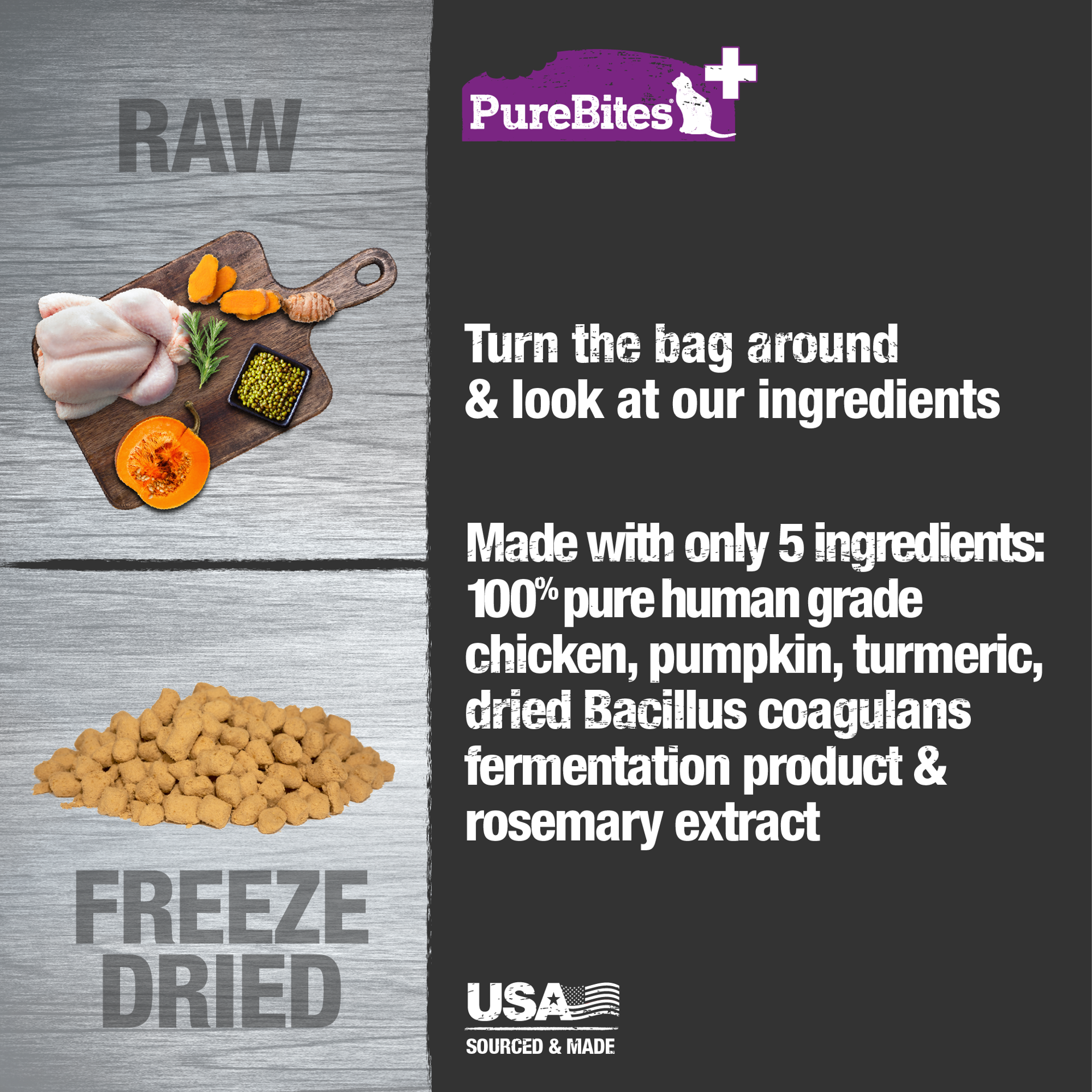 slide 2 of 5, PureBites+ Freeze Dried Cat Treats 1.09oz | Gut & Digestion | 5 Ingredients | Made in USA, 31 g