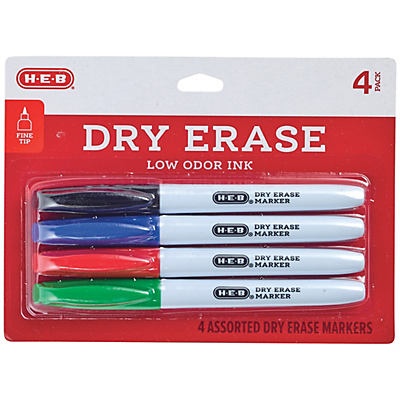 slide 1 of 1, H-E-B Assorted Fine Point Dry Erase Markers, 4 ct