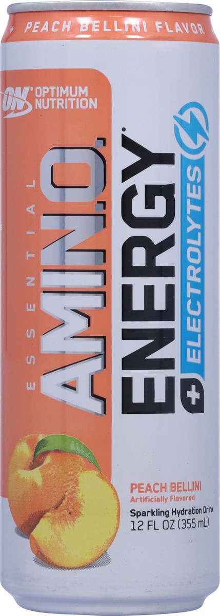 slide 12 of 13, Optimum Nutrition Essential Amin.O. Energy Energy + Hydration Peach Bellini Sparkling Hydration Drink 12 fl oz, 12 fl oz