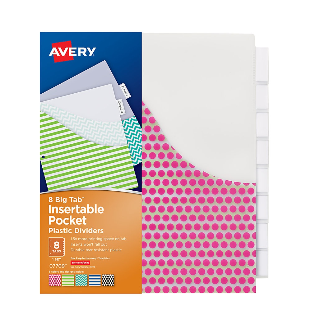 slide 1 of 1, Avery Big Tab Insertable Plastic Dividers, Single Pocket, Multicolor, 8-Tab, 1 ct