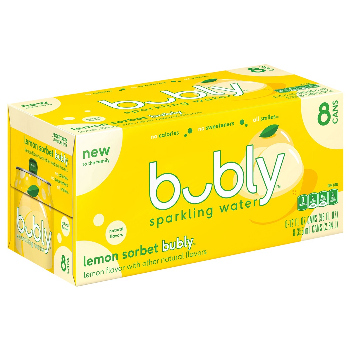 slide 8 of 10, bubly Sparkling Water Lemon Sorbet , Pack of 8 - 8 ct, 8 ct