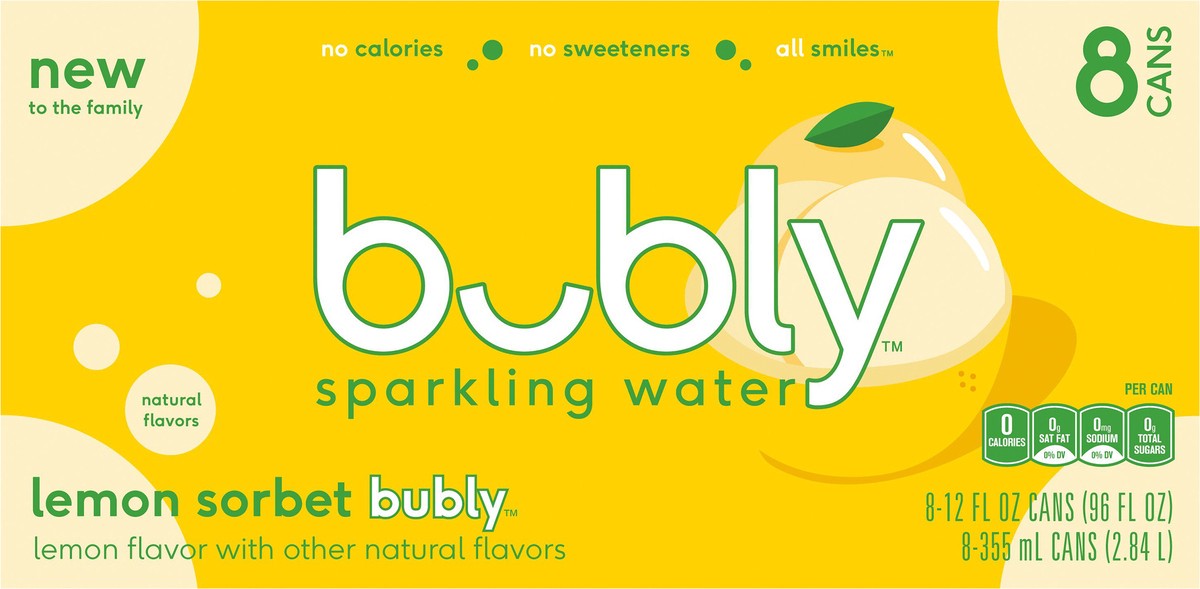 slide 4 of 10, bubly Sparkling Water Lemon Sorbet , Pack of 8 - 8 ct, 8 ct